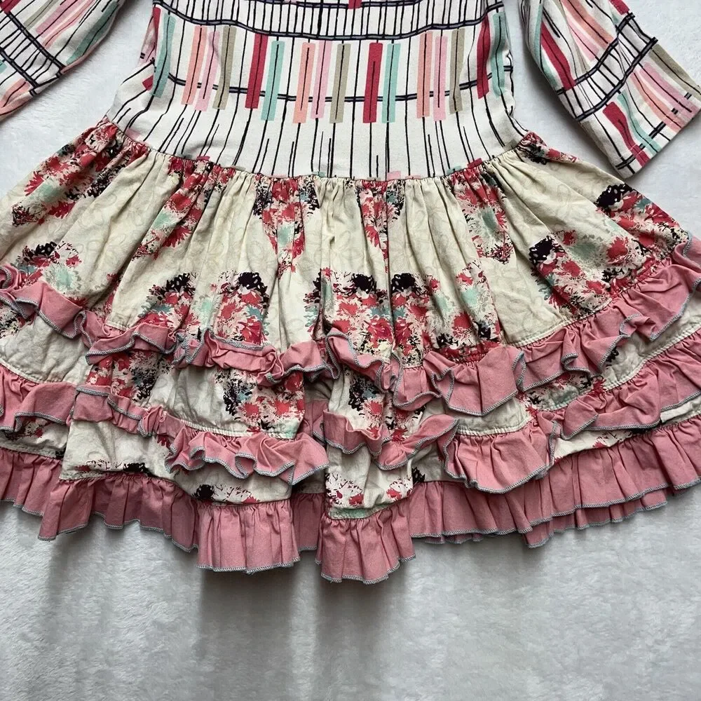 Boutique Floral Tiered Cotton Dress‎ Girls 5 Olive Mae Ruffle USA Mixed Print